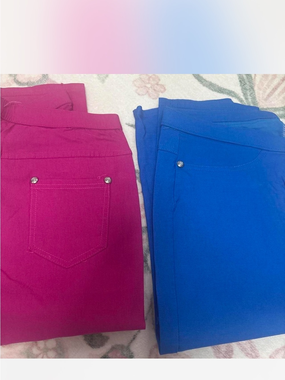 Kids Stretch Ponte Pants - Pink and Blue